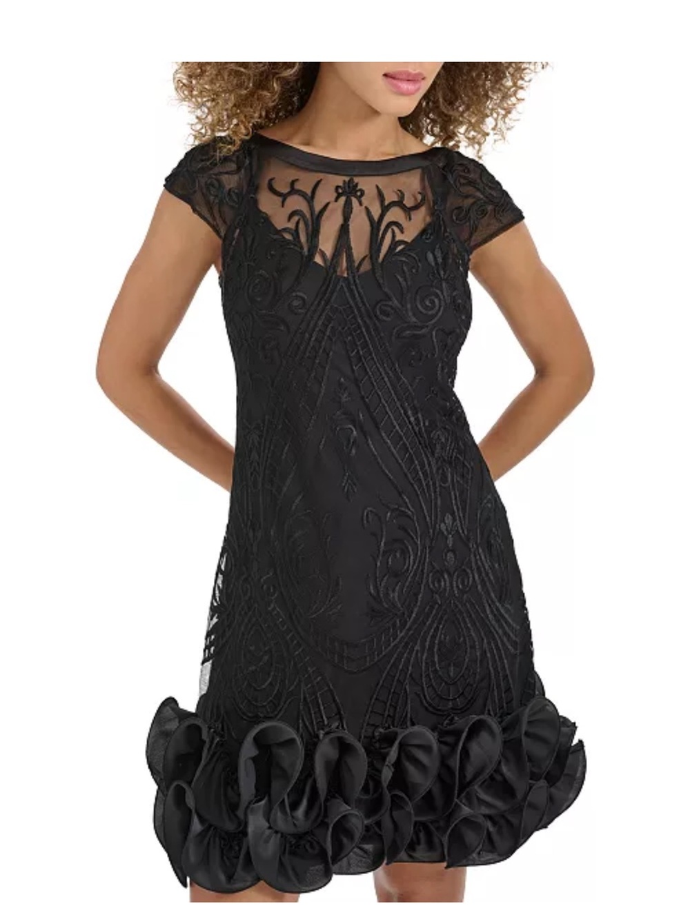 Kensie Women's Embroidered-Mesh Ruffled-Hem Sheath Dress sz 10 NWT